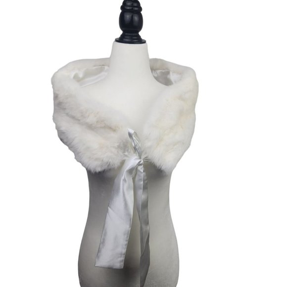 Pure Jackets & Blazers - Genuine Rabbit Fur Stole White Ribbon Tie
